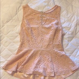 Light pink lace peplum shirt with gold zipper back
